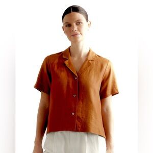 Quince terracotta mahogany short sleeve large linen preppy lounge casual chic L